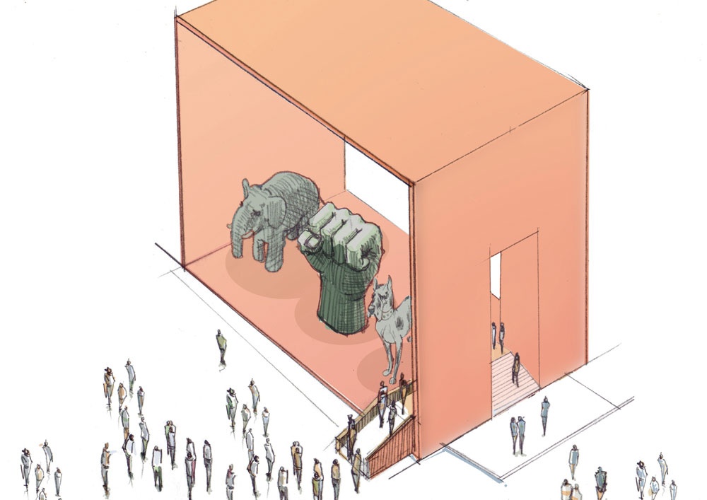 Fig. 9: Musealization of nature, the workers’ movement, and politics (illustration: Stefan Reimering), Bild: Lustmarsch, II.6, S. 207; Illustration: Stefan Reimering.